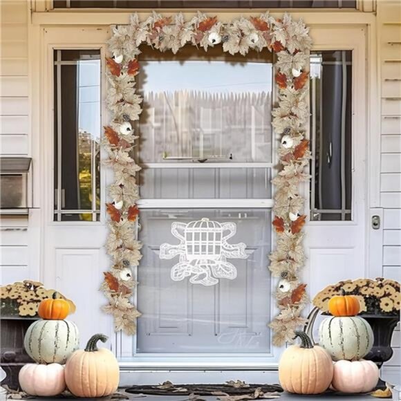 Fall Decor - Fall Garland - 5.9Ft Fall Maple Leaves Garland with Pumpkin - Picture 4 of 7